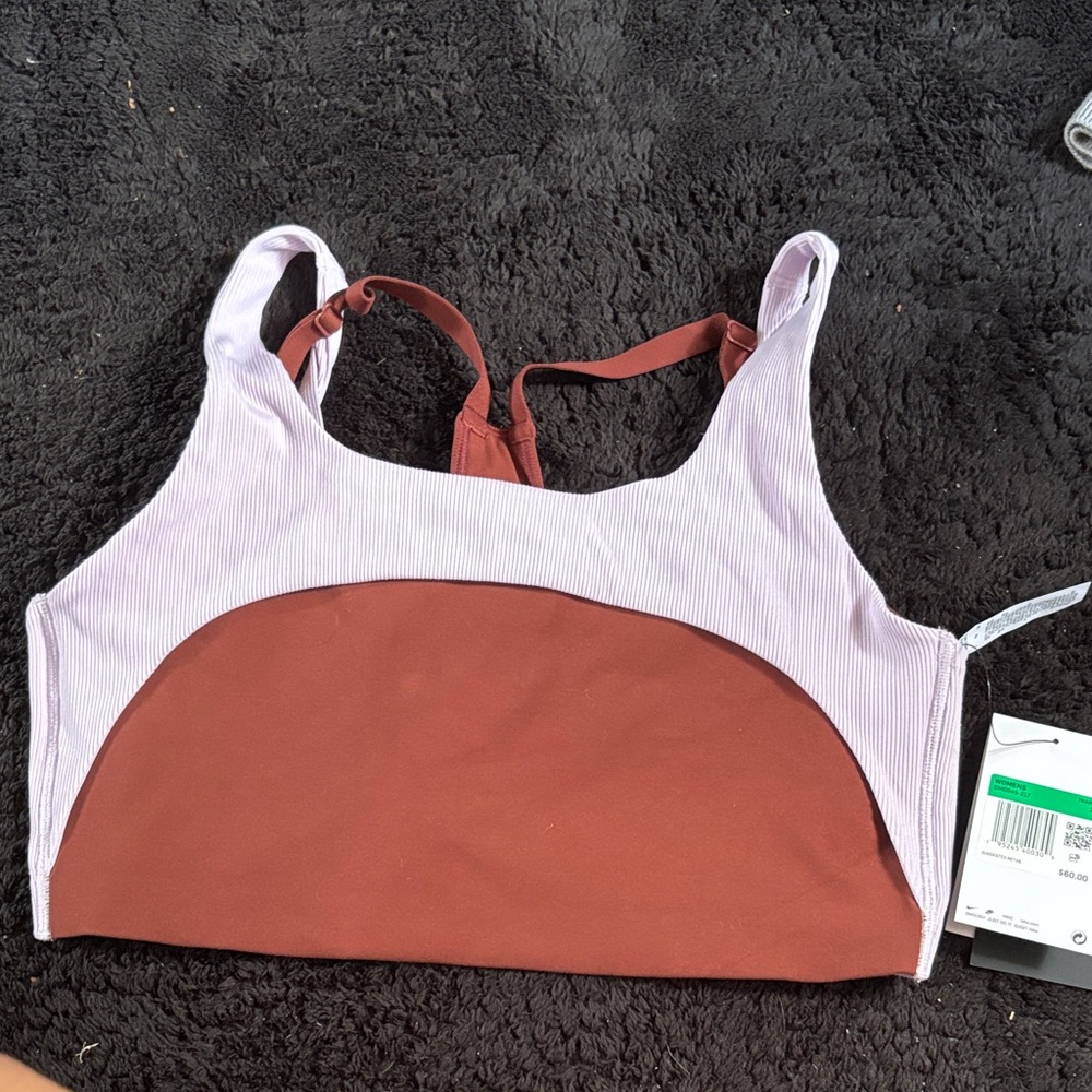 NWT Nike Ribbed Sports Bra in Lilac and Brown Size XL crossback